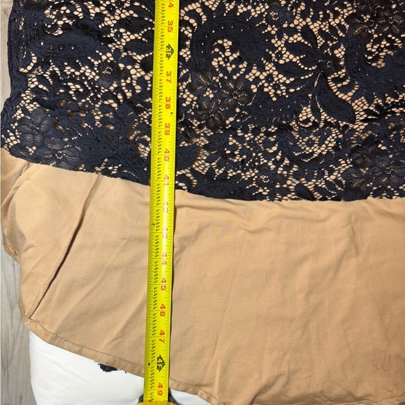 Navy Blue Evening Gown Nude Lining with Lace Overtop Beaded Plunging Neckline - Picture 15 of 16